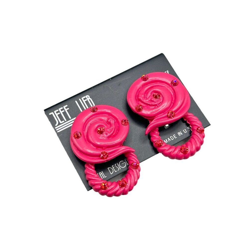 Jeff Lieb Pink Clip On Earrings with Removable Dangle Door Knockers Rhinestones